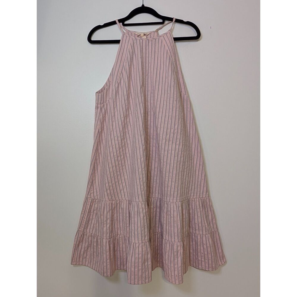 Rebecca Taylor Pink Stripe Halter Dress Tiered Cotton Blend Size 6 - Picture 2 of 7